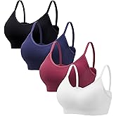 Angelhood Sports Cami Bras Pack for Women - Basic V-Neck Padded Seamless Bras with No Underwire