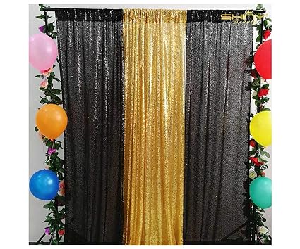 Amazon Com Sequin Backdrop Black With Gold Curtains Photo Booth
