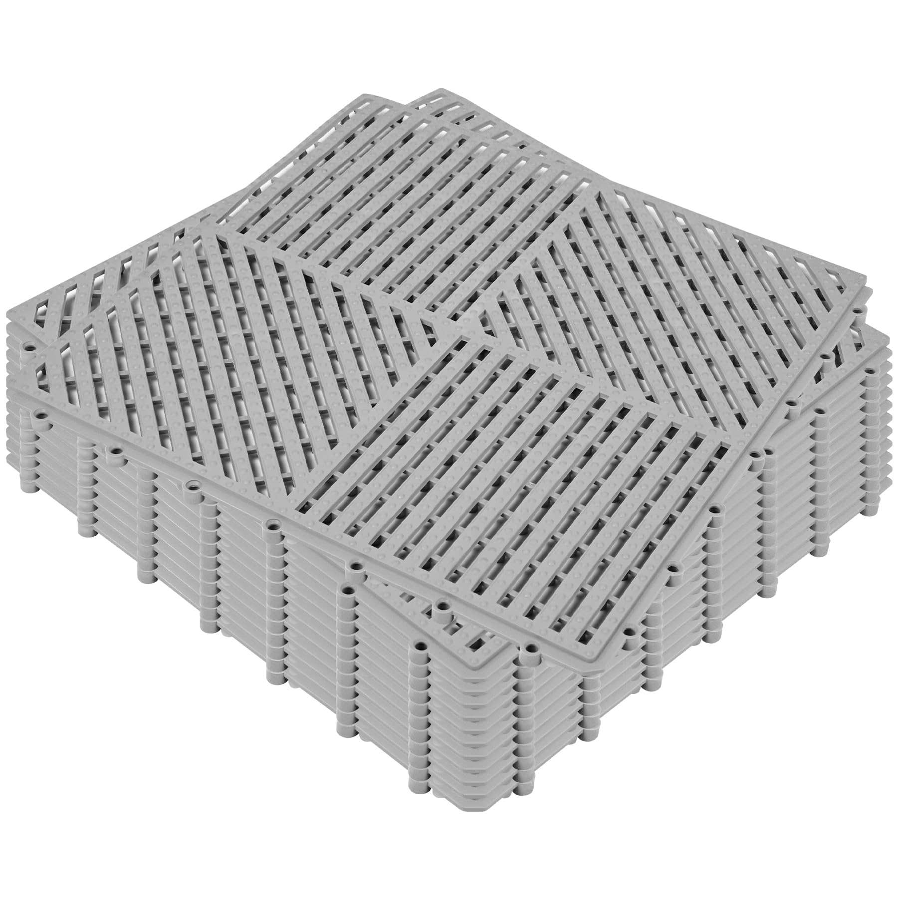 ToLanbbt Modular Interlocking Cushion 12P 11.8" x 11.8" Interlocking Rubber Floor Drain Holes Non-Slip Splicing Drainage Mats for Deck, Shower, Kitchen, Drain Pool, Sauna Bath (Grey, 1 Rows Dots) Image