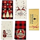 Wironlst Christmas Decor Kitchen Hand Dish Towels 4PCS,Buffalo Plaid Holiday Thickened Tea Towel 18x26 for Christmas Kitchen Indoor Decoration