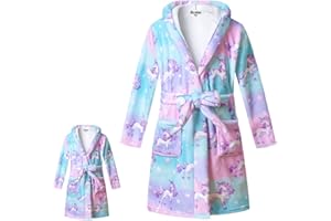 Jxstar Matching Girls&Doll Bathrobes Kids Robes Plush Fleece Pajamas Sleepwear