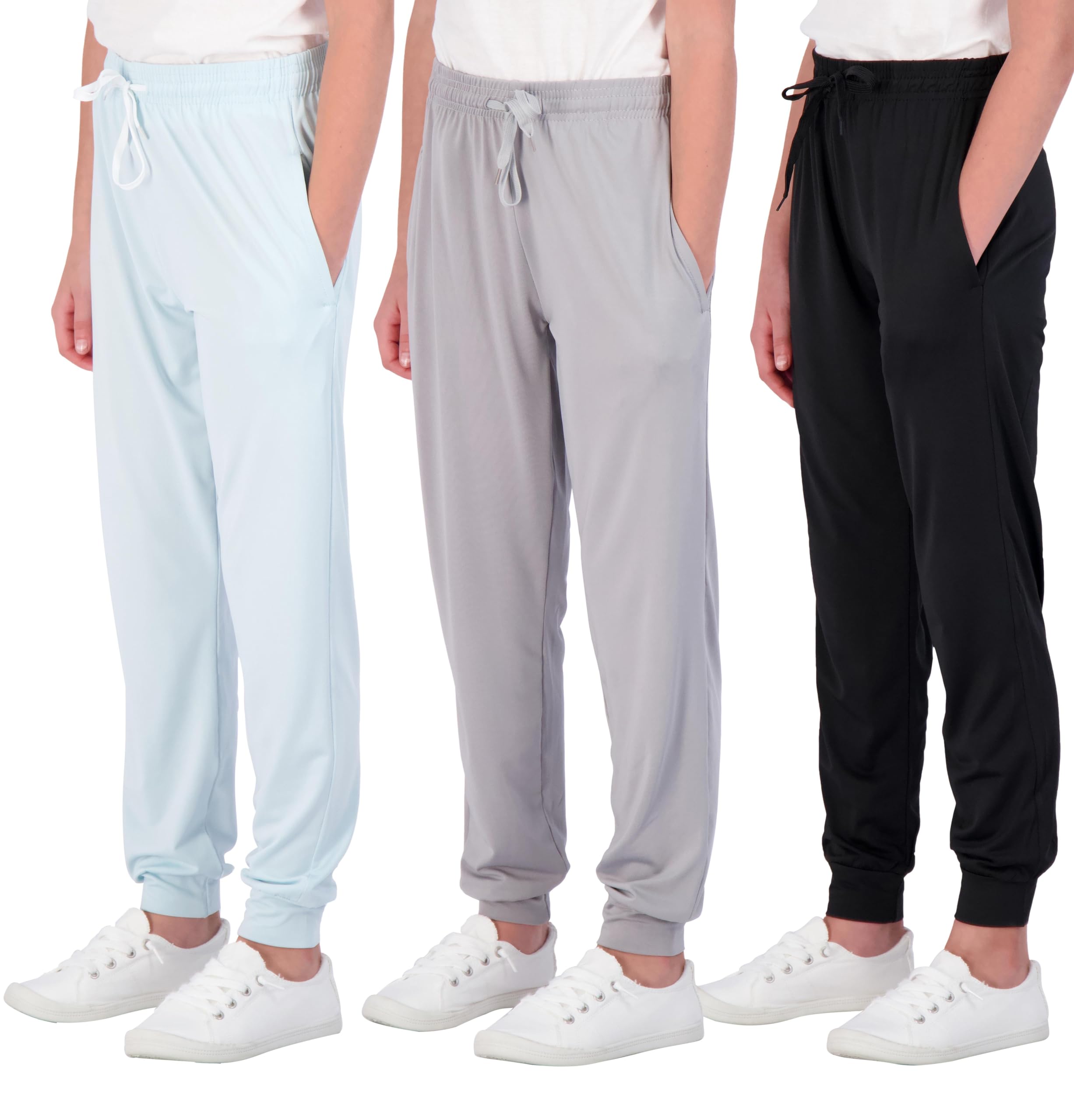 Photo 1 of Real Essentials 3 Pack: Girls' Dry-Fit Jogger Sweatpants Soft Active Athletic Kids Joggers with Pockets & Drawstring -Set 3, XTRA SMALL