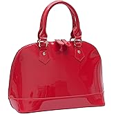 Patent Leather Dome Satchel Purse Zip-around Handbag Multi-Pocket Shoulder Bag Shiny Large Top-handle Shell Bag