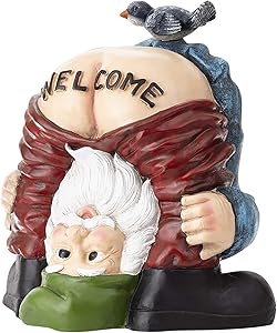 Funny Garden Gnome Statue - Naughty Gnome Figurine Holding Welcome Sign , Outdoor Welcome Gnome Statue Decorations for Patio Yard Lawn Porch, Gnomes