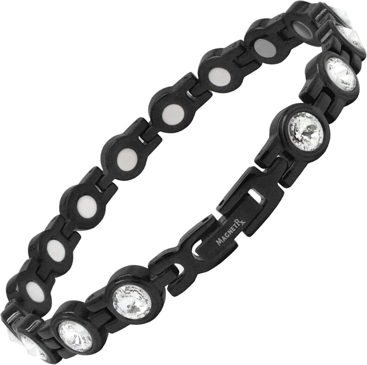 MagnetRX® Women’s Magnetic Therapy Bracelet - Arthritis & Carpal Tunnel Pain Relief Crystal Bracelets for Women - Adjustable Length with Sizing Tool (Black): Health & Personal Care