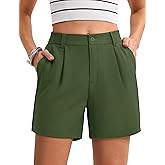 MAGCOMSEN Shorts for Women Dressy Casual Summer Pleated Tailored Back Elastic Waist Trouser Shorts with Pockets