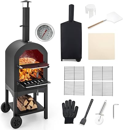 TANGZON Outdoor Pizza Oven Wood Fired with Thermometers and Cover 64x53x162cm