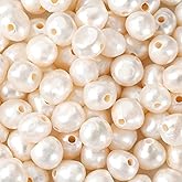 Beadthoven 100pcs 7-8mm Natural Freshwater Pearl Beads 1.6mm Big Large Hole Irregular Potato Nuggets Pearl Shape Pearls for Necklace Bracelet Jewelry Making Leather Nylon Cord Chain DIY Crafts