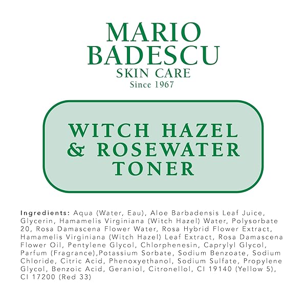 MARIO BADESCU WITCH HAZEL & ROSEWATER TONER FOR ALL SKIN TYPES |ALCOHOL FREE FACIAL TONER THAT CLARIFIES AND REJUVENATES |FORMULATED WITH WITCH HAZEL & ROSE EXTRACT| 8 FL OZ
