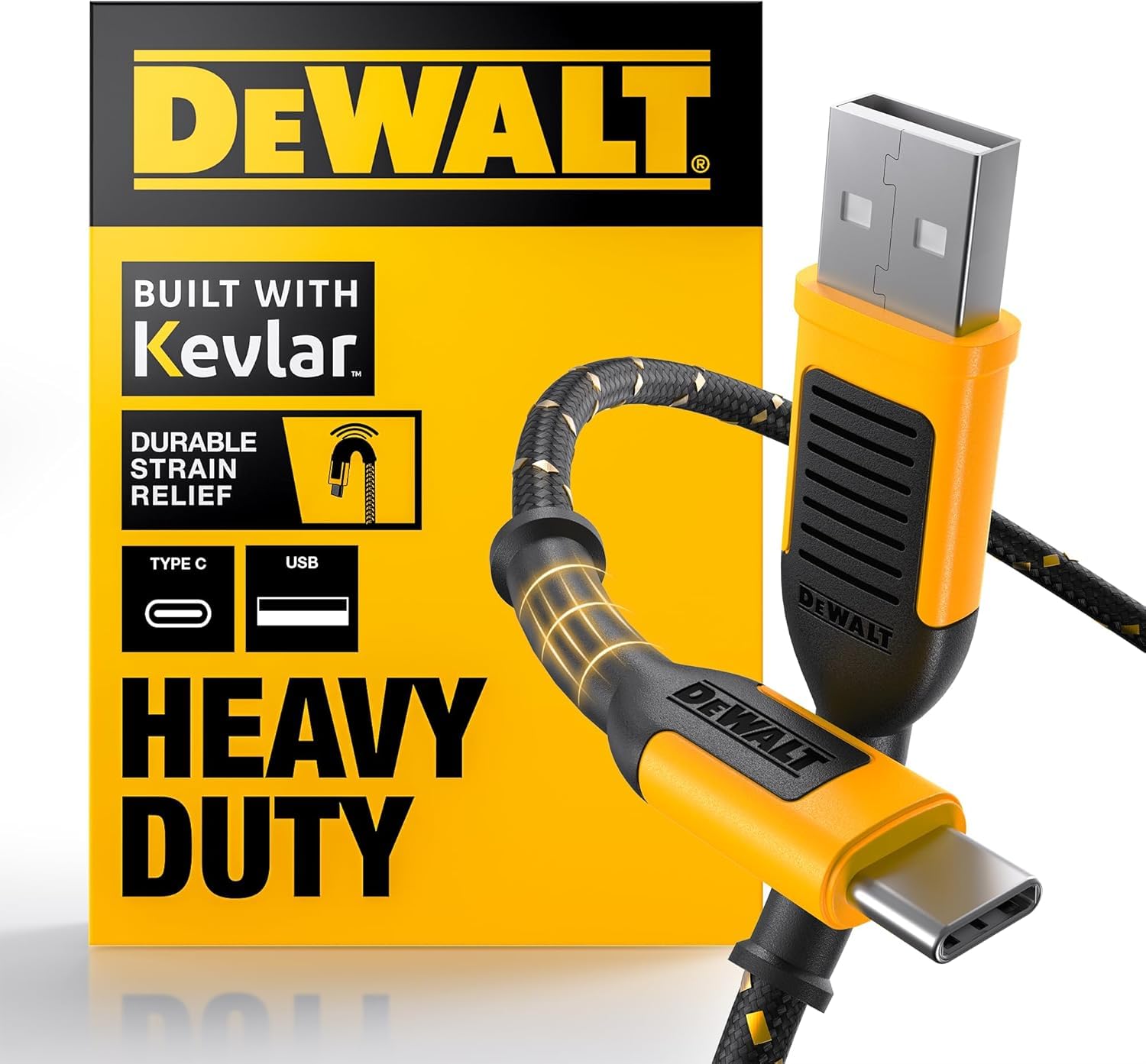 DEWALT Heavy Duty USB to USB C Cable, Jobsite Type C Cable, High Speed USBA to Type-C, Fast Charge USBC Fast Charging Cord for iPhone 17/16 Pro Max, MacBook, iPad, Samsung Galaxy, 10ft (USB2.0, Black)
