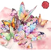 FUDE LUO Handmade 3D Pop Up Butterfly Birthday Card for Women & Girls, All-Occasion Greeting Card with Floral Design for Anniversary, Thank You, Get Well, Mother's Day | Includes Envelope & Stickers