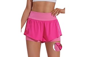 PINSPARK 2 in 1 Athletic Shorts for Women Biker Underneath Running Shorts High Waisted Gym Workout Short with Side Pockets