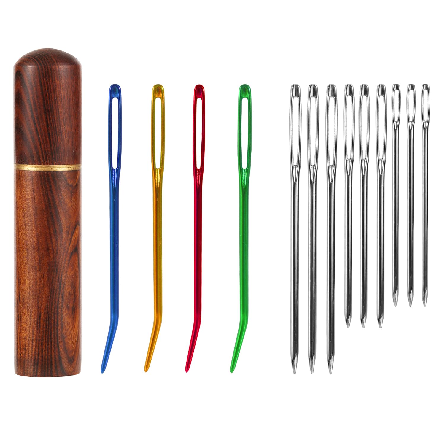 Photo 1 of 13pcs Large Eye Sewing Needles Kit, Stainless Steel Large-Eye Blunt Needles & Bent Tapestry Needles Sharp Hand Knitting Needles with Wooden Needle Case for Crochet/Darning/Yarn/Embroidery Projects