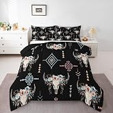 Erosebridal Native Aztec Comforter Set Western Boho Bedding Set Full | Adults Men Boys Bull Skull Tribal Southwestern Comforter Cow Bohemian Geometric Black Quilt Bedroom Decor