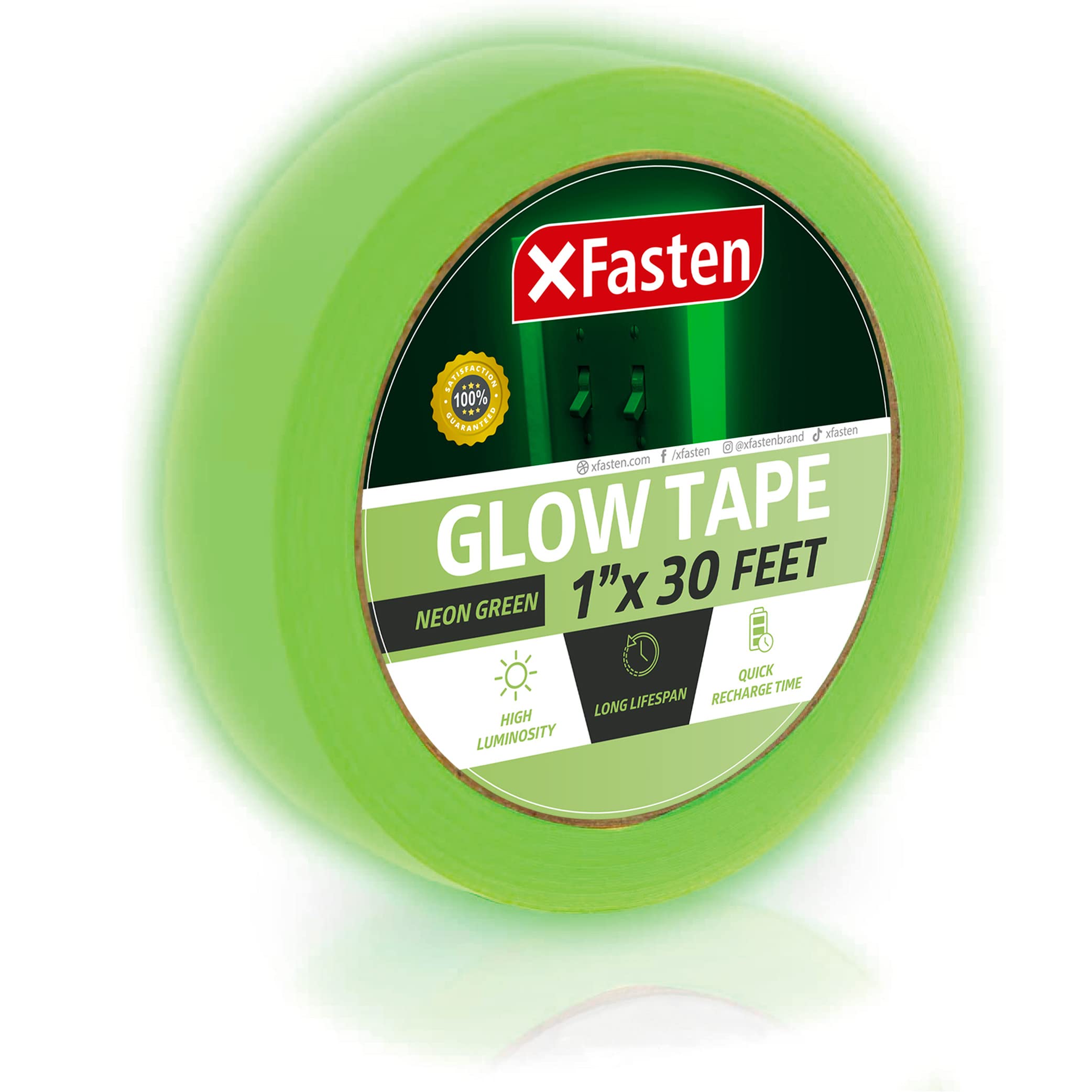 XFasten Glow in The Dark Tape, Yellow/Green, 1-Inch x 30-Foot Photo-Luminescent Glow Dark Duct Tape
