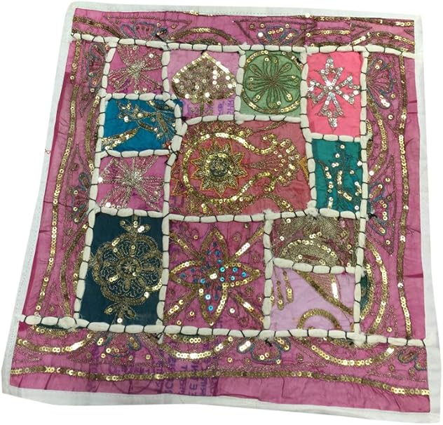 Amazon インドインテリア投げ枕シャム ヴィンテージパッチワーク刺繍ザリスパンコールピンククッションカバー16 X16 枕 抱き枕 オンライン通販