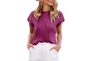 Saodimallsu Womens Summer Crewneck Crop Tops Casual Loose Fit Cable Knit Pullover Sweater