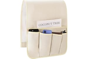 FLYILY Sofa Armrest Organizer Non-Slip Arm Chair Hanging Caddy Remote Control Holder for Magazine,Tablet, Phone, Books, Glasses(Beige,13in)