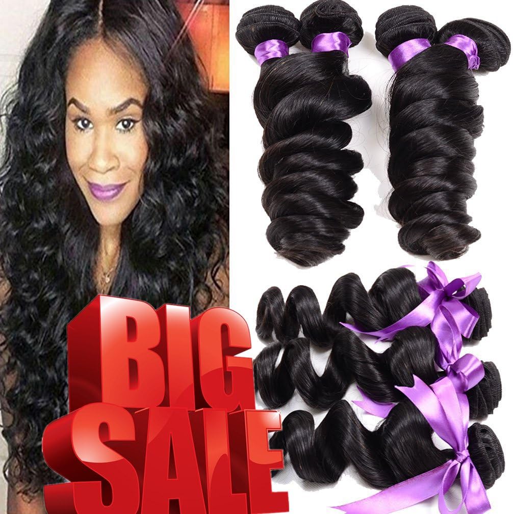 Sunyu 8A Mink Brazilian Virgin Hair Cheap Brazilian Hair 4 Bundles Loose Wave Virgin Hair Loose Curly Weave Human Hair Bundles LOOSE WAVE (14 14 16 16)
