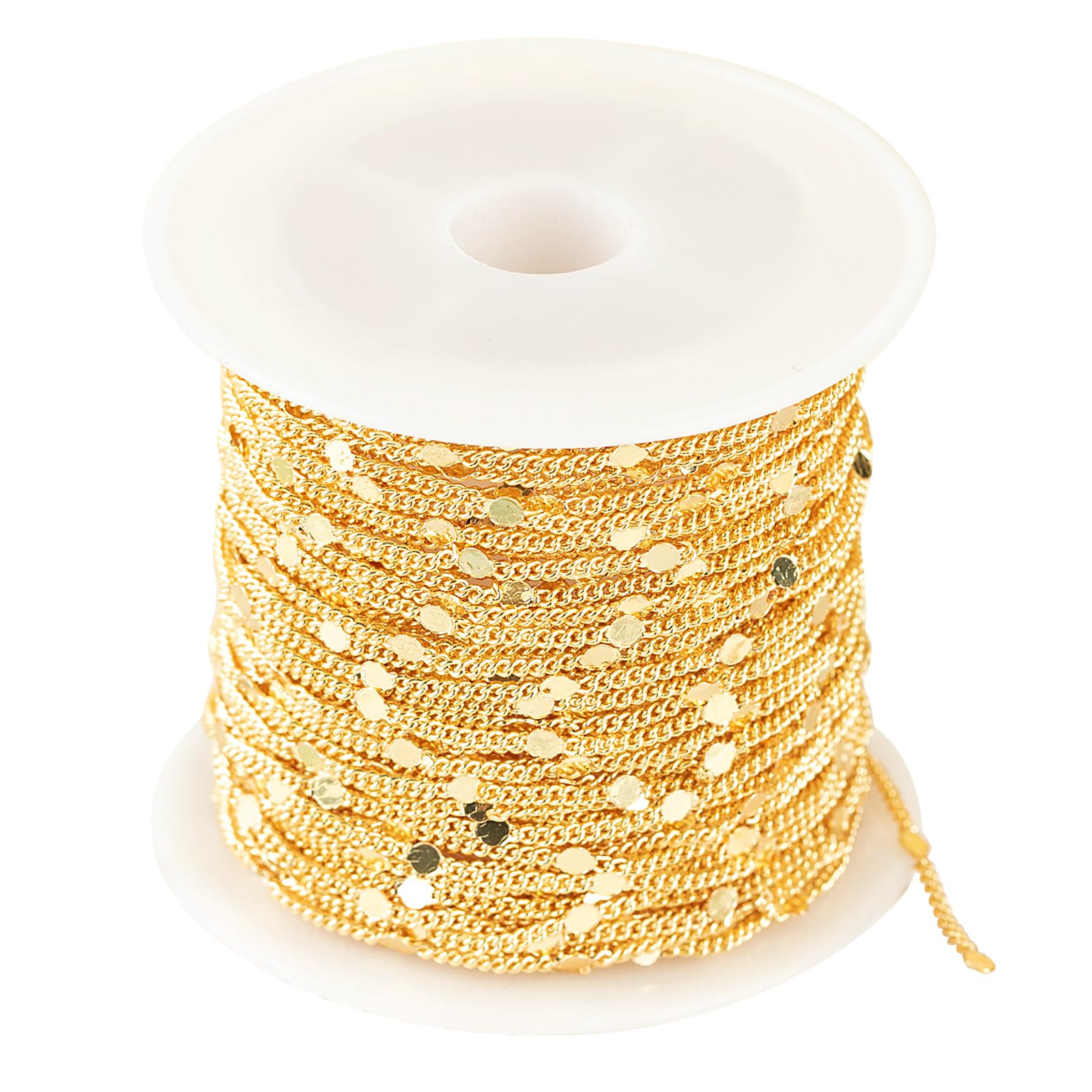 Photo 1 of Jabogrii 32.8 Feet 18K Gold Plated Brass Jewelry Making Chains Flat Round DIY Necklace Bracelet Chain for Jewelry Making
