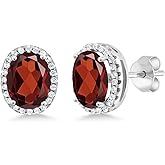 Gem Stone King 3-5 Cttw Gemstone Birthstone Halo Earrings For Women | 9X7MM Oval Cut | 925 Sterling Silver | Fine Jewelry Gifts for Her Mom Women Wife