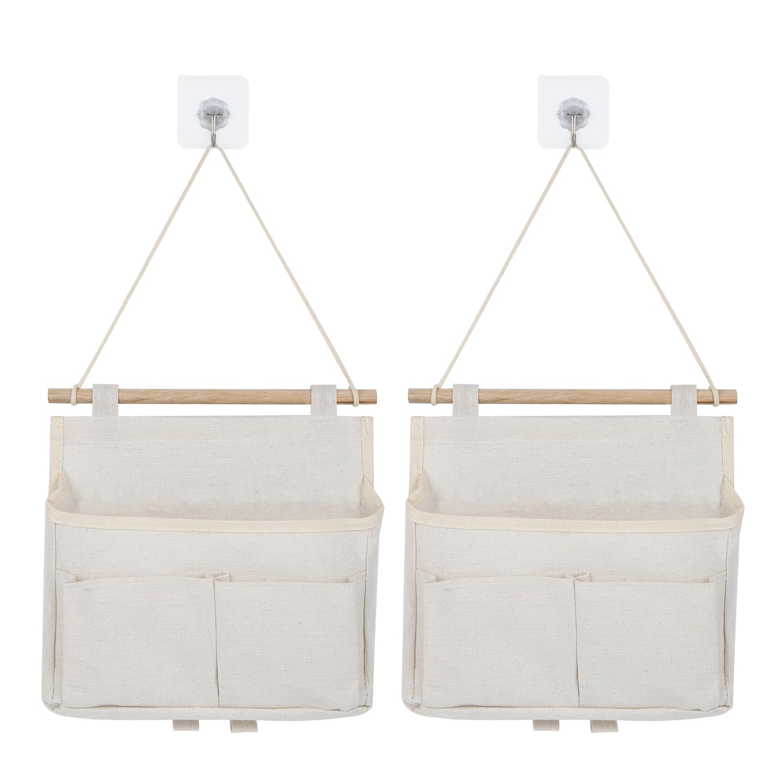 FAMCUCHE 4Pcs Wall Hanging Storage bag, High Capacity Hanging Storage Bag with Pockets, Waterproof Linen Fabric Storage Wall Storage with 2 Hooks, Hanging Organiser for Bedroom Kitchen