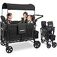 WONDERFOLD W4 Elite Stroller Wagon (4 Seater) - Collapsible Wagon Stroller with Seats with 5-Point Harnesses, Adjustable Push Handle, and Removable UV Sun Canopy, Volcanic Black