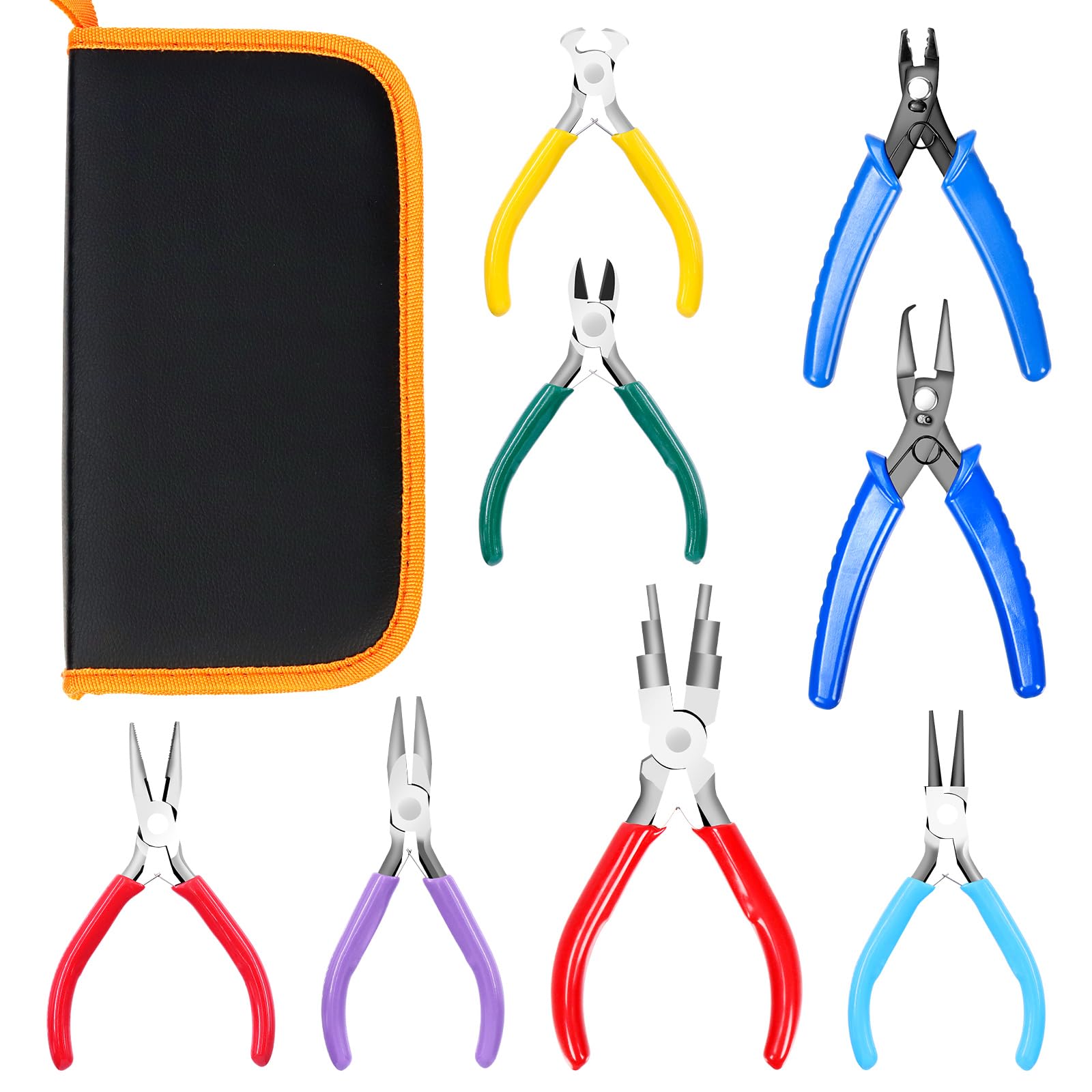 Sweet 8Pcs 8 Types 4.5 Inch Jewelry plier Set, Colorful Jewelry Making Tools Including Needle Nose and Round Nose Pliers