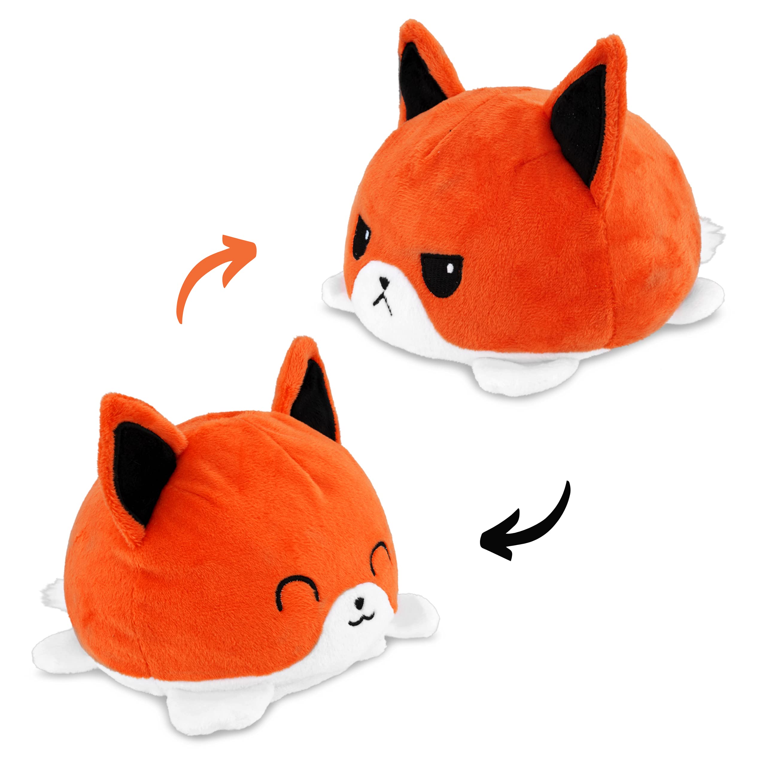 Flip Plush Toy - Soft Cuddly Toy with Changeable Mood - Double-Sided Design to Reverse - Reversible Plushie - Easy Flip with 2 Emotions in Love & Evil (Fox)