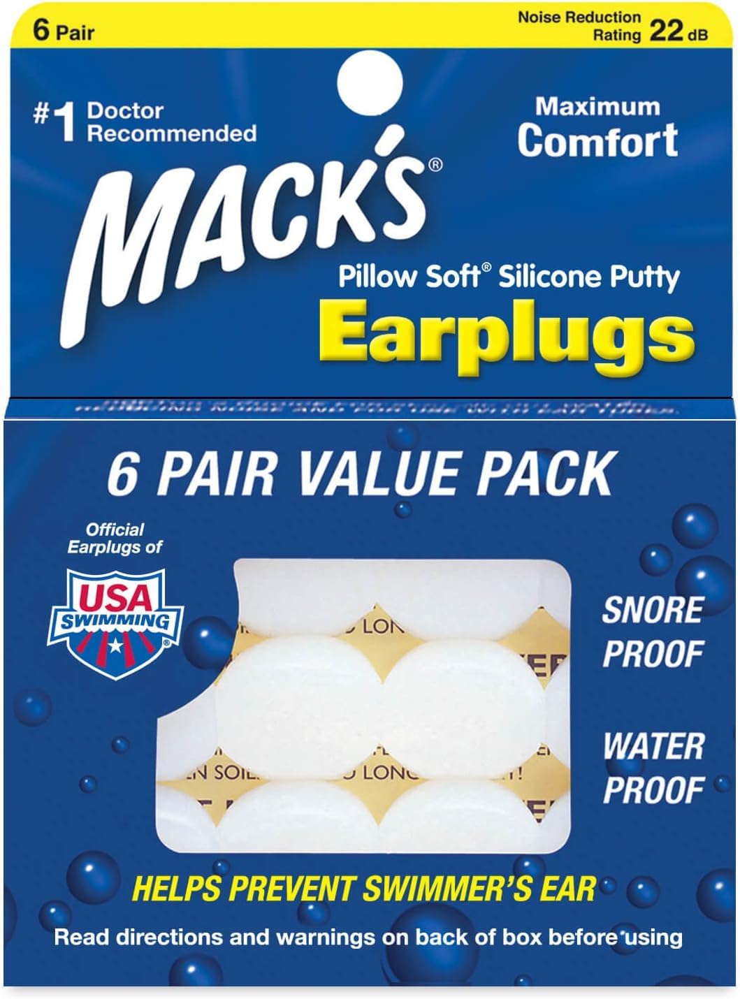 Macks Pillow Soft Moldable Silicone Putty Earplugs 6 Pairs x 3 (18 Pairs) White