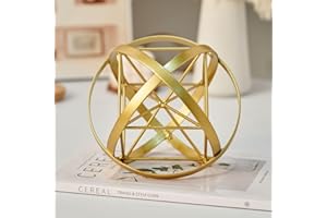 HLQMFHT 7 inches Metal Geometric Abstract Sculpture， Metal Geometric Sculpture Decor Sphere, Tabletop Decor for Living Room,Study,Bedroom,Modern Home Decor Accents