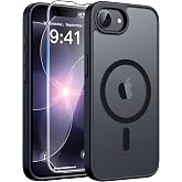 FNTCASE for iPhone 17e/ iPhone 16e Case, Fit for Magsafe, Screen Protector | Translucent Matte Magnetic Back, 14FT Military Grade Drop Protection, Shockproof Protective Phone Cover, Black