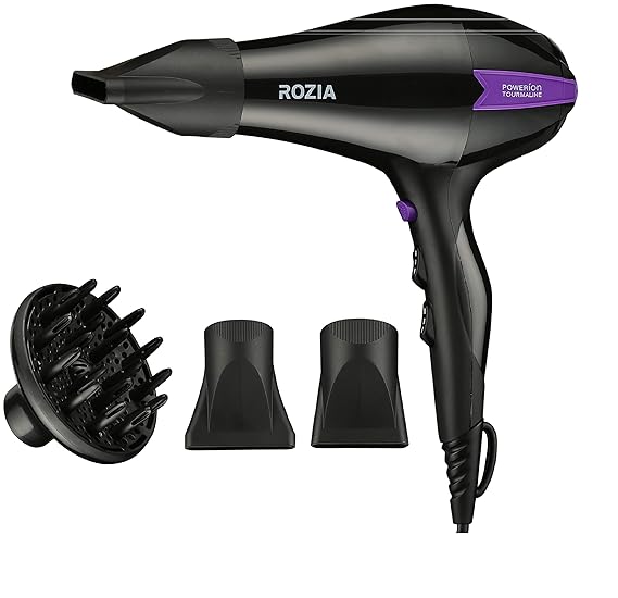 Rozia 2500 Watt Premium hair dryer with Ionic hair Protection Technology with Concentrator, Diffuser, 2 Speed and 3 Heat Settings