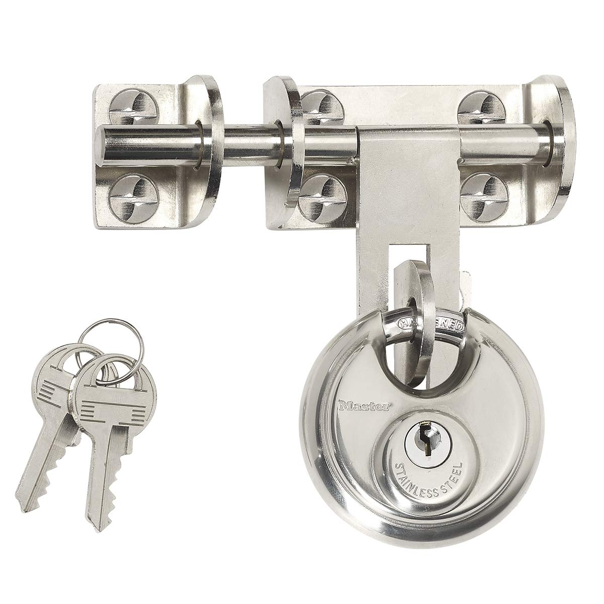 Master Lock 448EURD Pack Including Steel Bolt Hasp and Disc Keyed Padlock