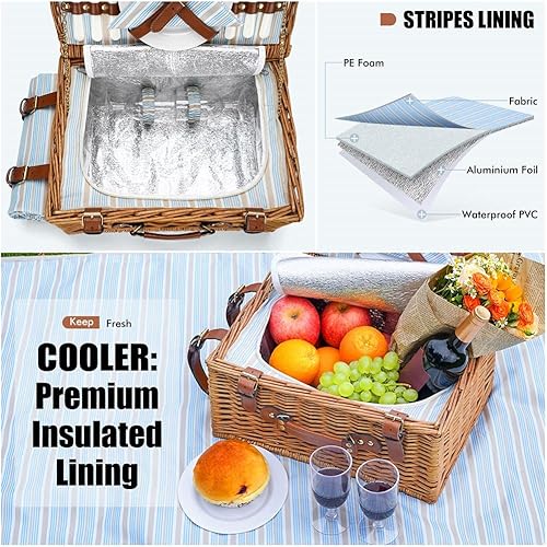 Picnic Basket Set for Persons, Willow Hamper with Large