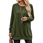 Velvelhall Women’s Long Sleeve Tunic Tops, Casual Cotton Oversized Crew Neck Sweatshirt Loose T Shirts with Pockets