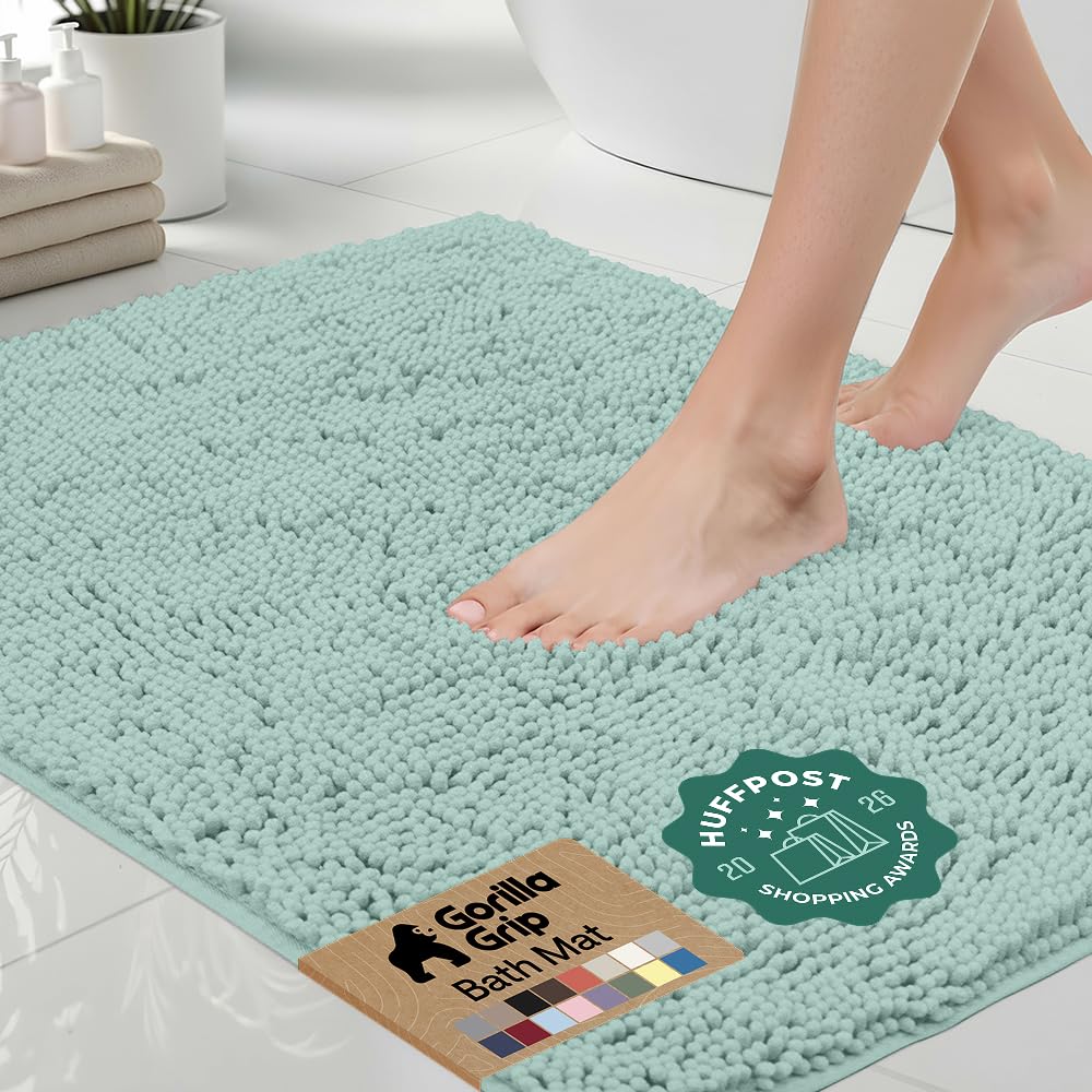 GORILLA GRIP Bath Rug Mat, Thick Soft Absorbent Chenille, Quick Dry Microfiber Mats, Rubber Backing Washable Shower Floor Rugs, US Designed Bathroom Bathmat Home Decor Accessories, 24x17, Seablue