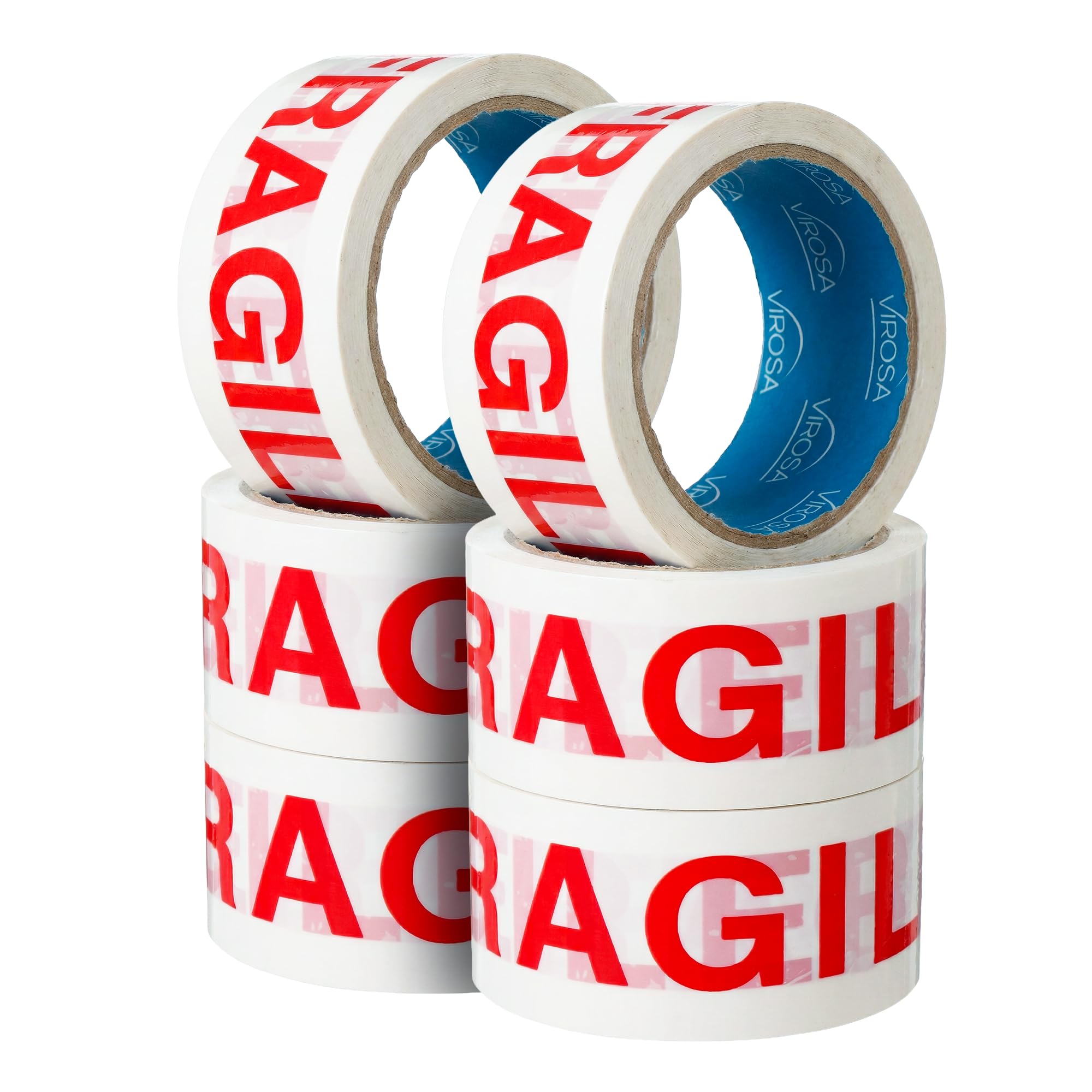 VIROSA Strong Heavy Duty Roll Pack Fragile Packaging Tape, Secure Sticky Sealing Tape For Moving Boxes, Parcel Boxes, Large Postal Bags, & Long Term Storage (48mm x 66m) (6 Rolls, Fragile)