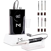 M Max - Professional Nail Drill Machine - 2-in-1 Brushless Motor Nail File - Electric, Cordless, Aluminium Alloy Casing, 35000 RPM, HD Display - Perfect for Salon & Home Use (Black)
