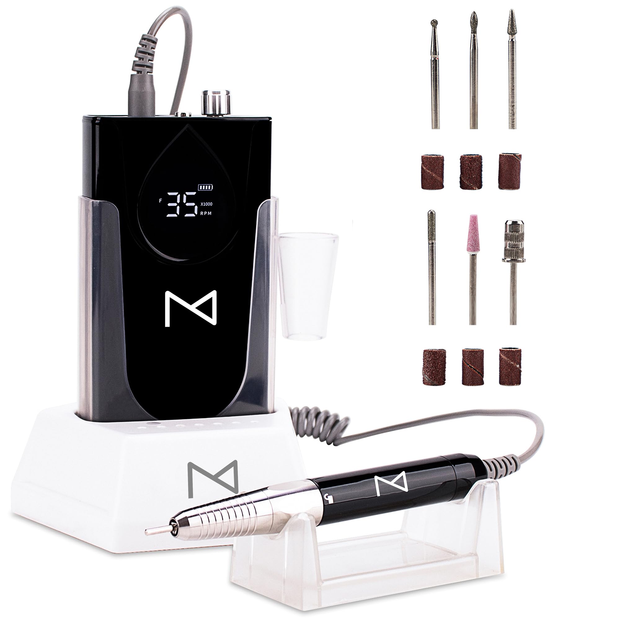 Photo 1 of M Max - Professional Nail Drill Machine - 2-in-1 Brushless Motor Nail File - Electric, Cordless, Aluminium Alloy Casing, 35000 RPM, HD Display - Perfect for Salon & Home Use (Black)