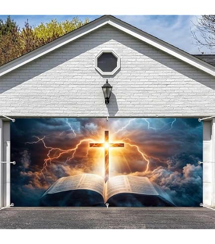 Christlicher Garagentor-Hintergrund Mit Kreuz-Motiv | 2.4x2.1 M, Polyester, Mit Aufhängeseil | Für Taufe, Ostern, Kirchenfeiern