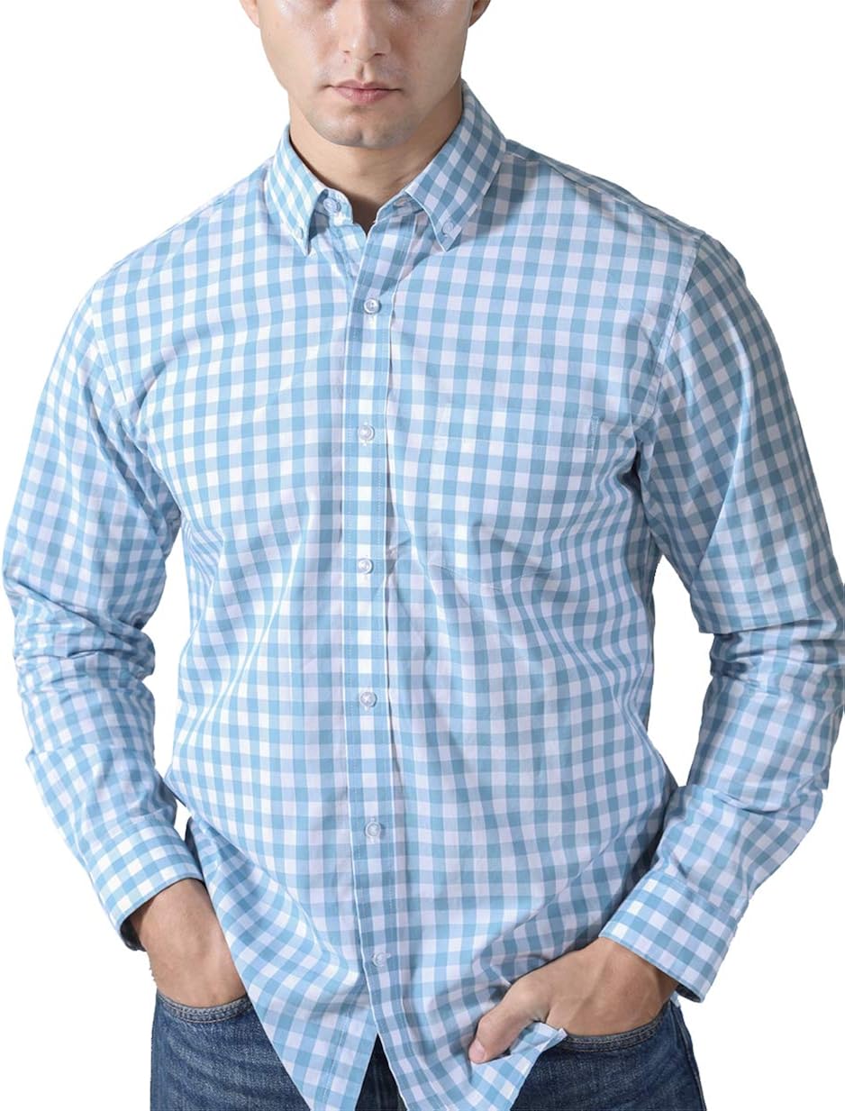 CHIPHELL Men's Regular-Fit Long-Sleeve Plaid Casual Button-Down Poplin Shirt at  Men’s Clothing store