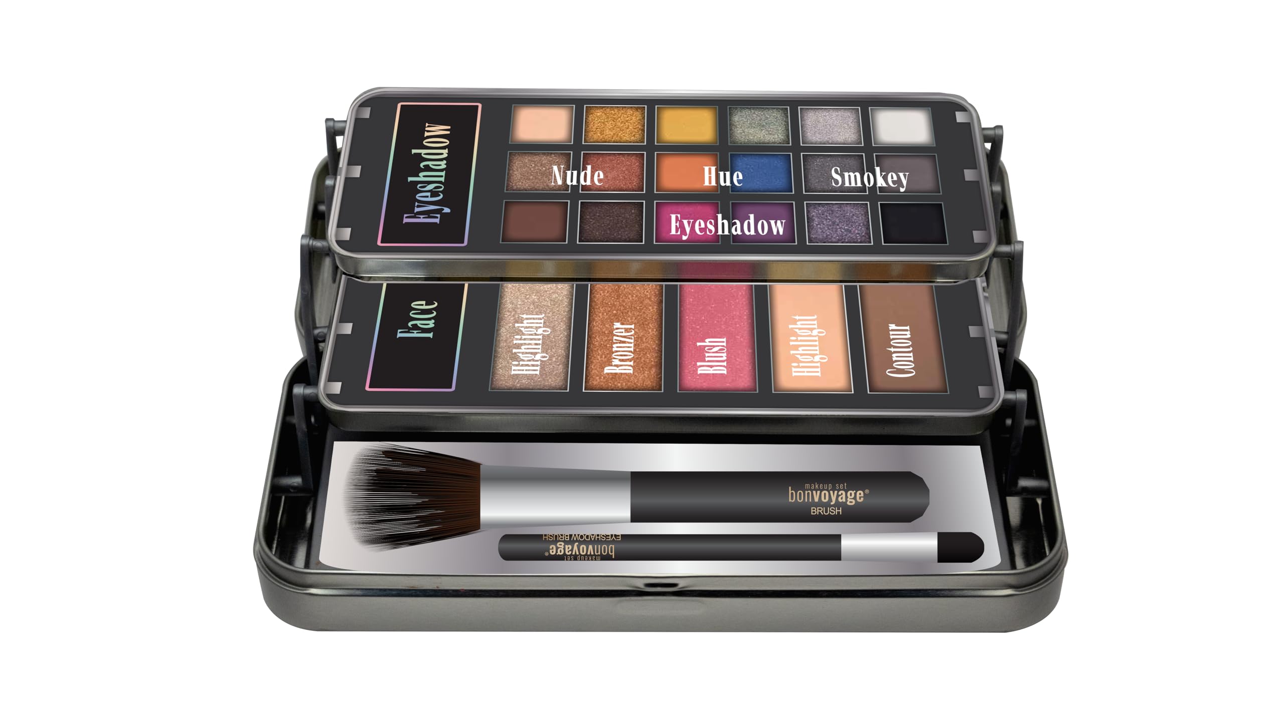 bonvoyage, Makeup Kit with Eyeshadows, Face Makeup and Brushes, Includes Bronzer, Blush and Highlighter, Portable and Lightweight Case with Mirror, Hello Beautiful