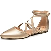 Trary Flats for Women, Mary Jane Shoes Women Ballet Flats with Elastic Ankle Straps, Comfortable Pointed Toe Dress Shoes for Office or Casual Wear