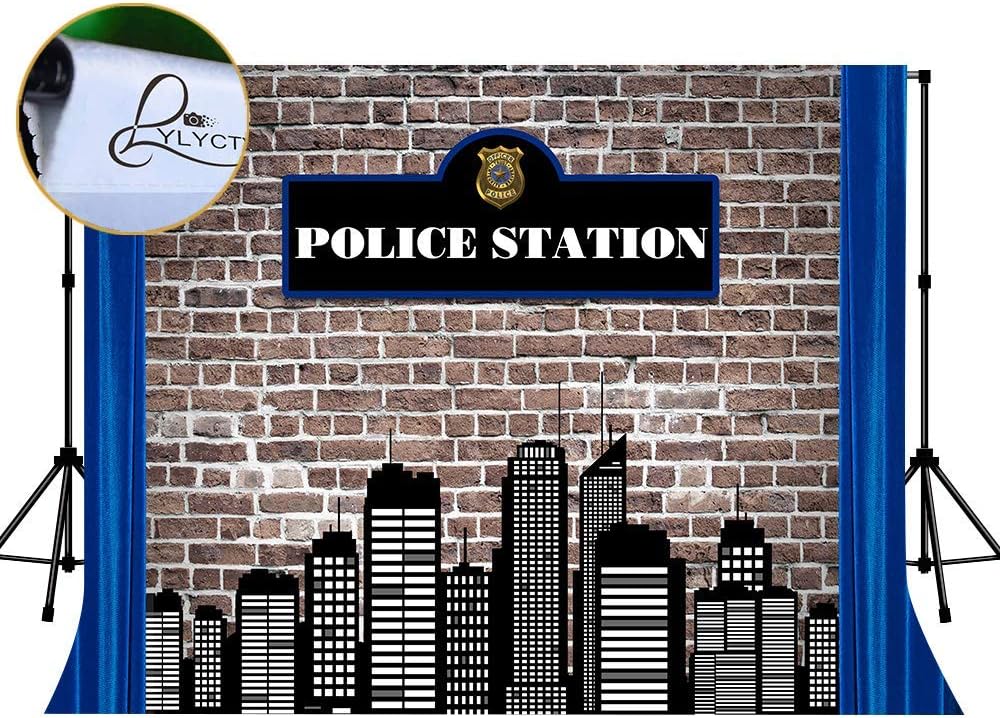 10x8ft Vinyl Police Background for Boy Kid Birthday Party Banner Police Station Building Photography Backdrop Dress Up Brick Photocall Photoshoot Wall Photobooth Dessert Table MLYZY014 for Party Decor