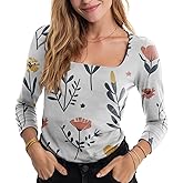 MARSVOVO Fashion Square Neck Tops for Women Tight Fitted Ribbed Crop Tops Basic Long Sleeve Fall Shirts