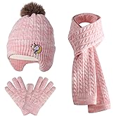 Kids Winter Hat Gloves Scarf Set for 2-14 Years Old Warm Fleece Lining