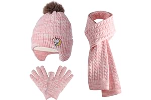 FENELY Kids Winter Hat Gloves Scarf Set for 2-14 Years Old Warm Fleece Lining