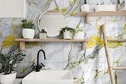 20-Pack Peel and Stick Gilded White Marble Tiles