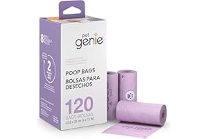 Pet Genie On The Go Dog Poop Bags - 8 Rolls (120 Count) | Reliable Strength & Leak-Proof | Lavender Scent | 65% Recycled Plas